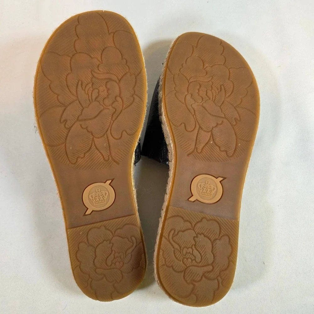 BORN Drilles Black Leather Espadrille Slide‎ Sandals Womens 8M